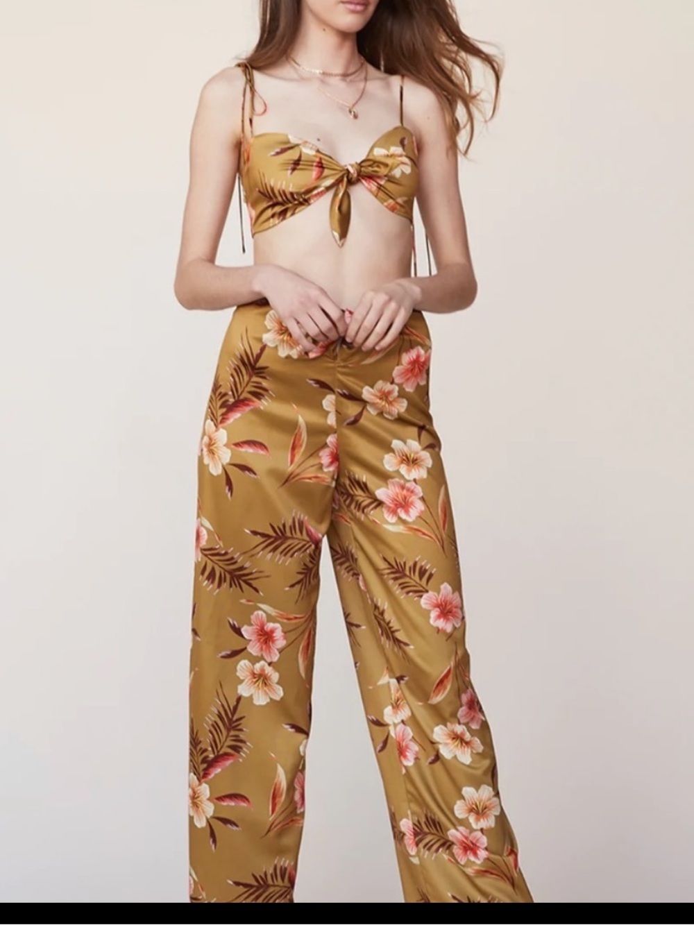 LPA Mustard Floral Wide Leg Pants